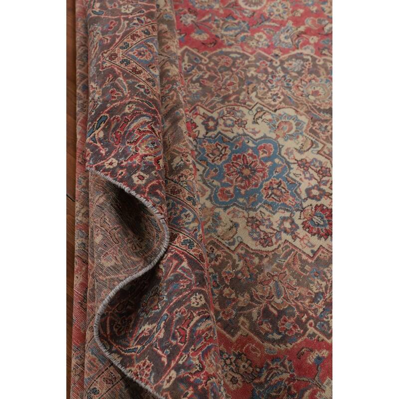 Traditional Pink Kashan Persian Vintage Rug Hand-Knotted Wool Carpet - 9'0"x 11'9"