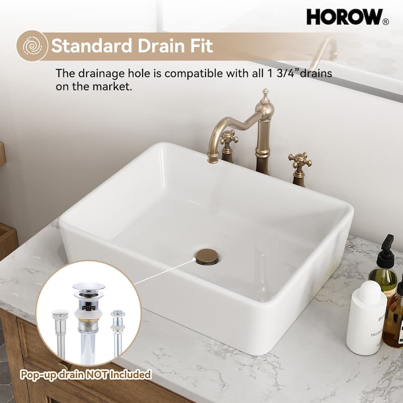 HOROW 19 inch Rectangular White Bathroom Ceramic Vessel Sink Art Basin