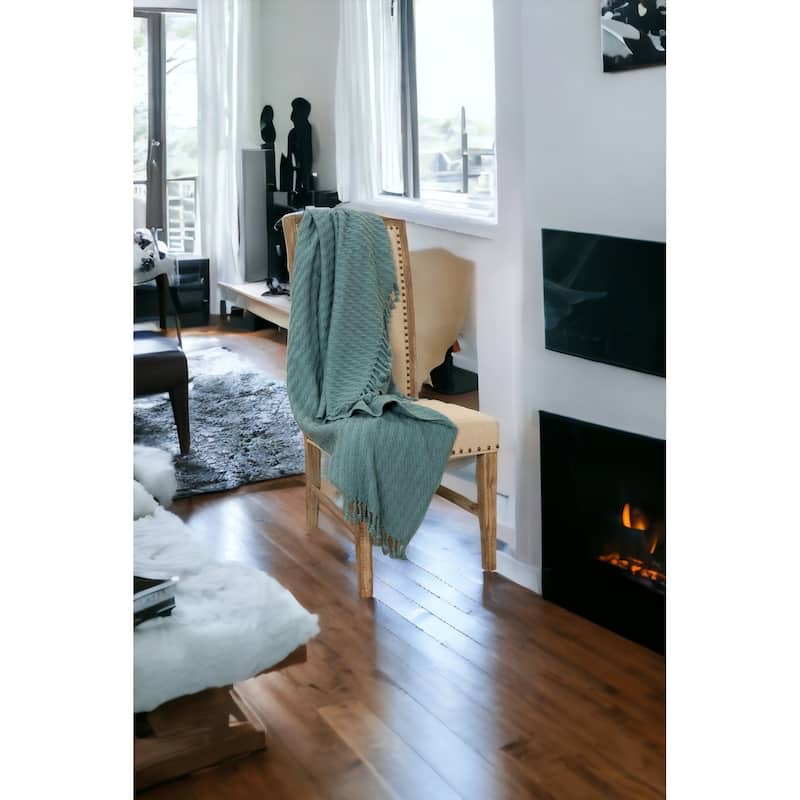HomeRoots 50" X 60" Teal Cotton Cable Knit Throw Blanket with Tassels - Throw - Blue/Teal