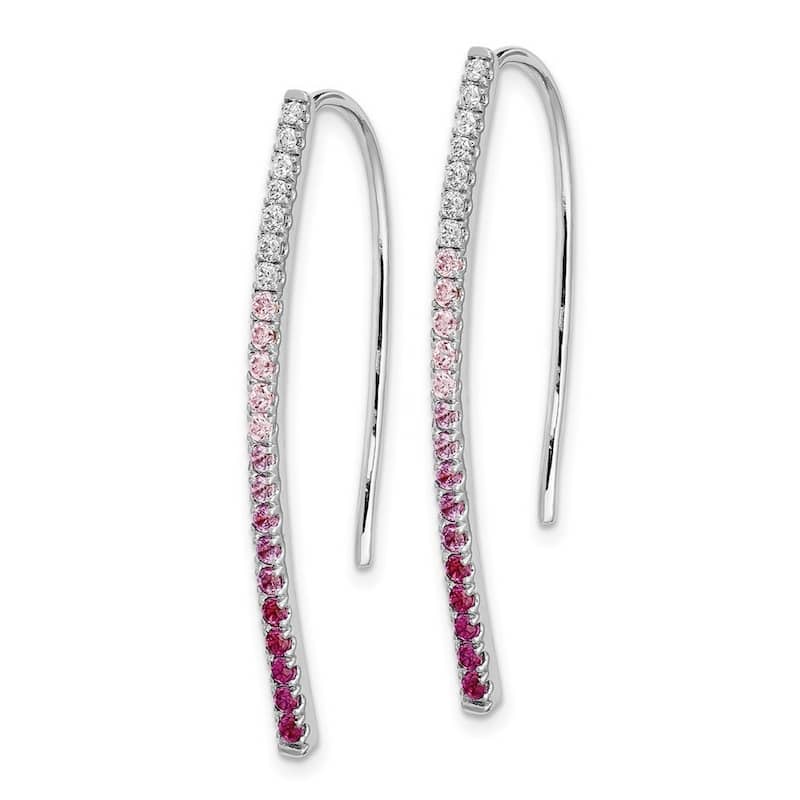 Curata 14k White Gold Diamond and Pink Sapphire Earrings - 35x1mm Wide