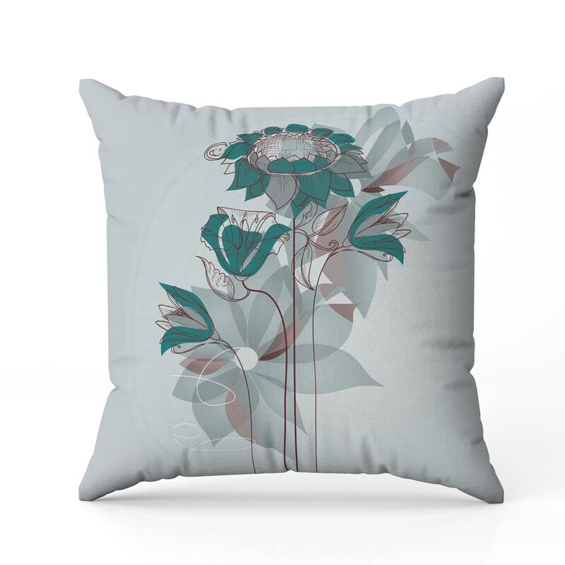 Flowers Line Art Faux Suede Reversible Throw Pillow Mint and Green