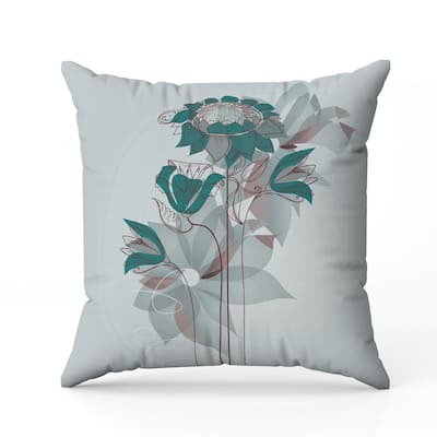 Flowers Line Art Faux Suede Reversible Throw Pillow Mint and Green