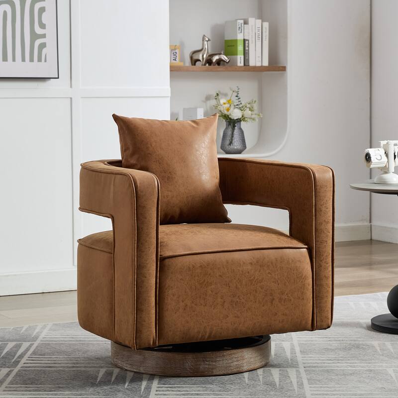 PU Leather Swivel Chair with Wood Base