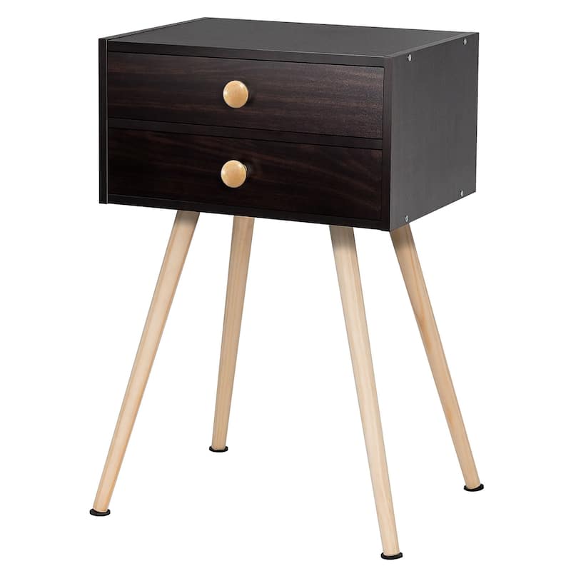 Costway Mid Century Modern 2 Drawers Nightstand Sofa Side Table End - See Details - Espresso