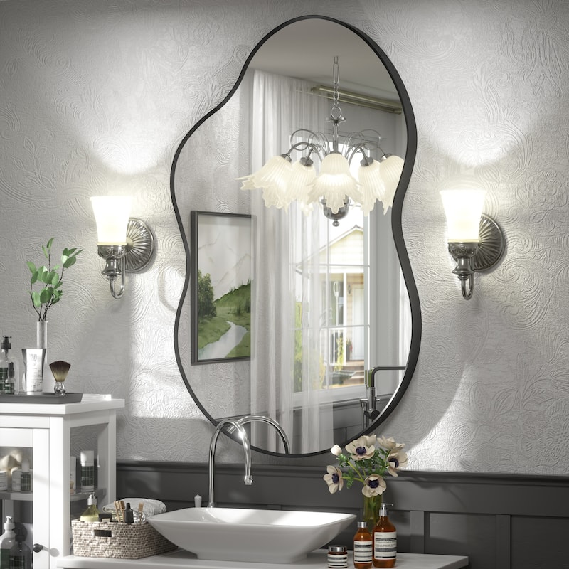 Irregular Wall Mirror Asymmetrical Decorative Wall Mirror Black 5 year warranty - 24x40