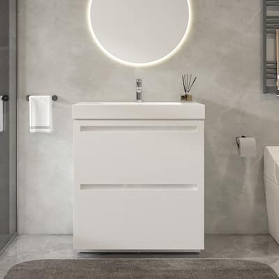 Vanity Art 36-Inch Single Sink Floor-Standing Wall Mounted Bathroom Vanity Set White Stone Top Glossy Finish