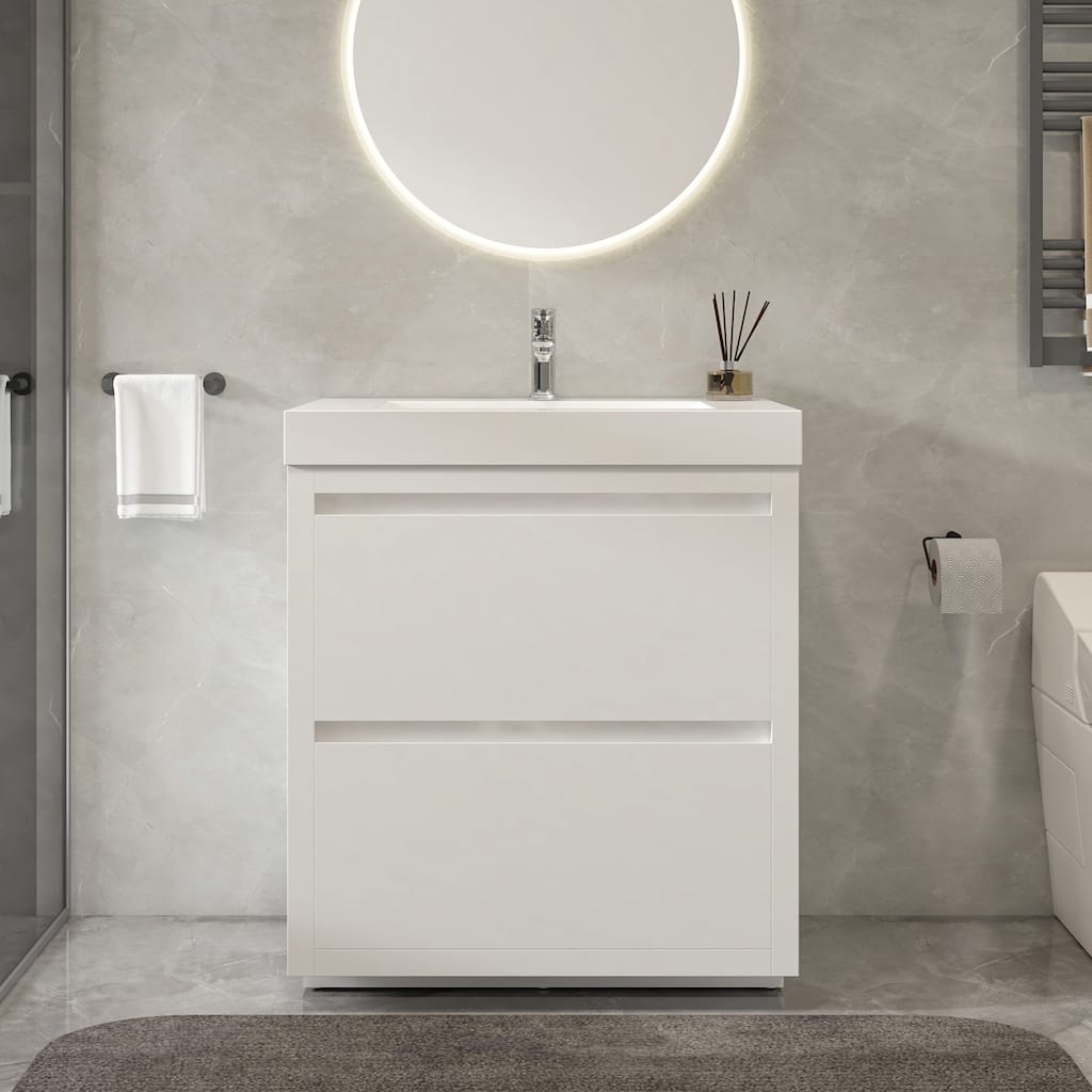 Vanity Art 36-Inch Single Sink Floor-Standing Wall Mounted Bathroom Vanity Set White Stone Top Glossy Finish