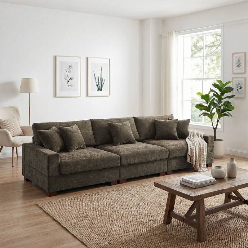 Oversized Chenille Modular Sectional Sofa With Deep Seat - Camel/2 Armchair+1 Armless chair