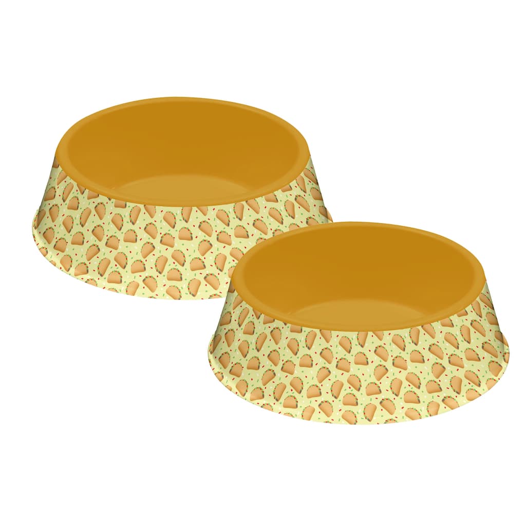 Abode Homewares Fun Food Melamine Taco Pet Bowl - Large - 6 Cups - Orange - Set of 2