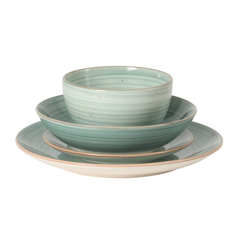 Gibson Home Stonebury 16 Piece Plates and Bowls - Handpainted Stoneware Dinnerware Set - Service for 4