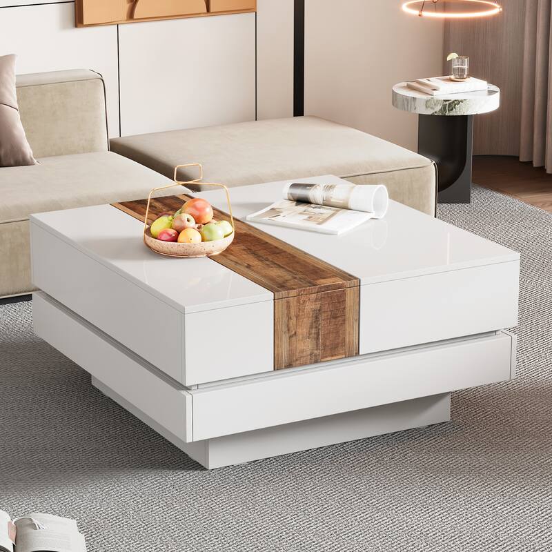 31.4" High Glossy Coffee Table with Sliding Tabletop and Hidden Storage Compartment