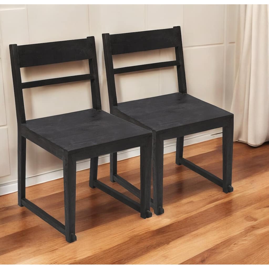 HomeRoots Set of Two Dark Gray Wood Ladder Back Dining Side Chairs