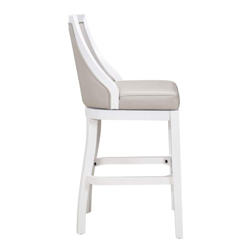 Grey Faux Leather Swivel Bar Chair with White Wood Frame and Footrest