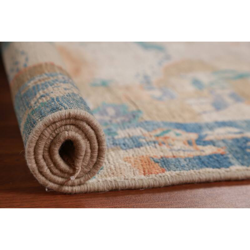 Hand Knotted Oriental 100% Wool Carpet Traditional Pictorial Beige & Ivories Art Deco Area Rug - 4' 9'' X 3' 3''