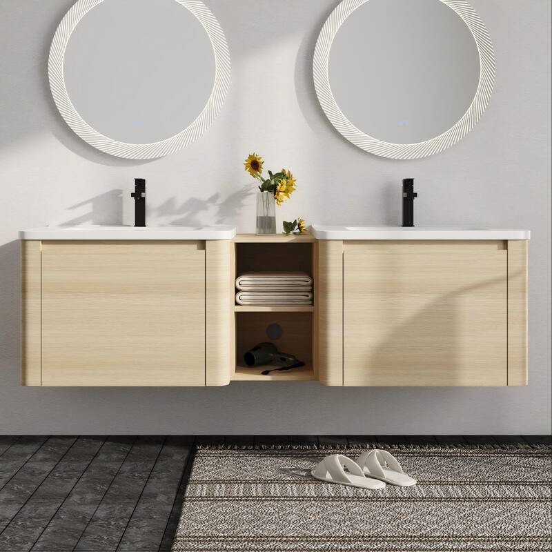 Malwee 28"/40"/52"/68" Floating Bathroom Vanity, Wall Mounted Bathroom Vanity with Ceramic Sink,Soft Close Door and Shelf