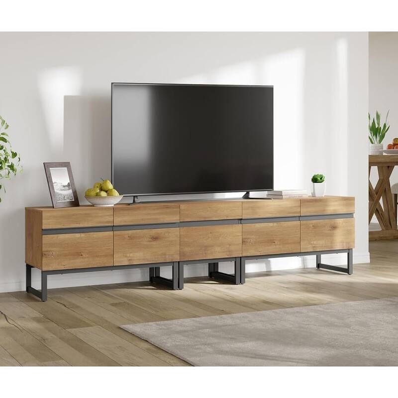 WAMPAT Modern TV Stand for TVs up to 50 inch TV, 2 in 1 Entertainment Center TV Console with Storage Cabinets and Metal Base