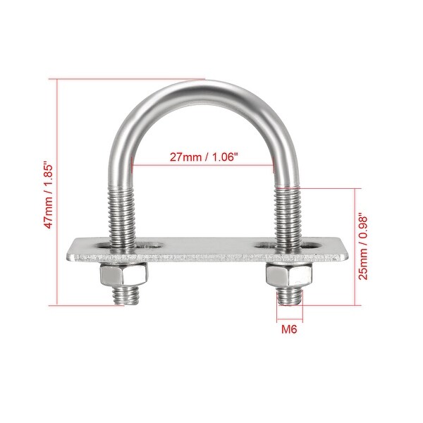 2 U-bolts (étriers) Carrés M6, Largeur Intérieure 40mm, En Acier Inoxydable 304 Avec écrous