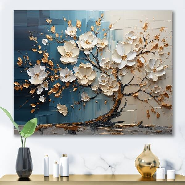 slide 2 of 9, Designart "Blue And White Orchid Tree Golden Of Branches III" Tree Wall Décor Gold Modern Canvas Wall Art For Home 20 in. wide x 12 in. high