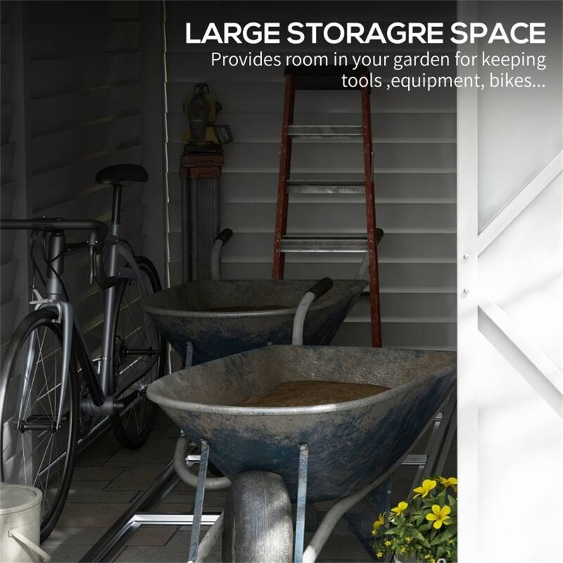 Large White Galvanized Steel Outdoor Storage Shed with Double Doors Ventilation and Foundation Kit for Garden Tools