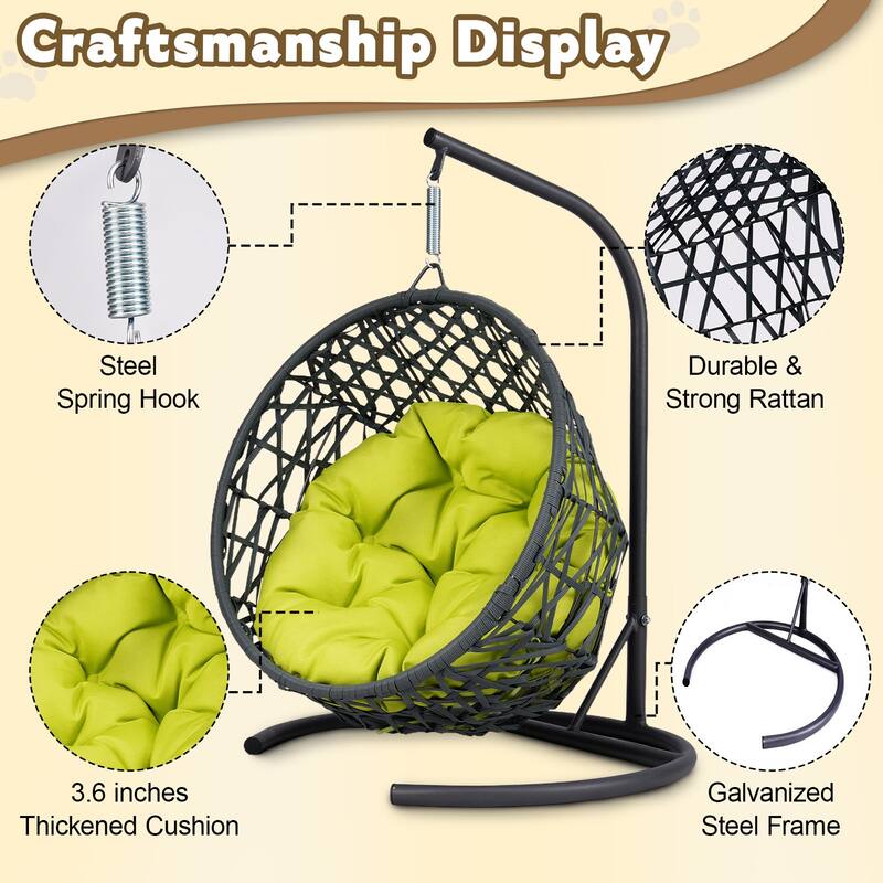 Pet Hanging Swing Bed, Rattan Hammock with Removable Soft Cushion, Cat Swing Bed with Stand & Cushion, Small Animals