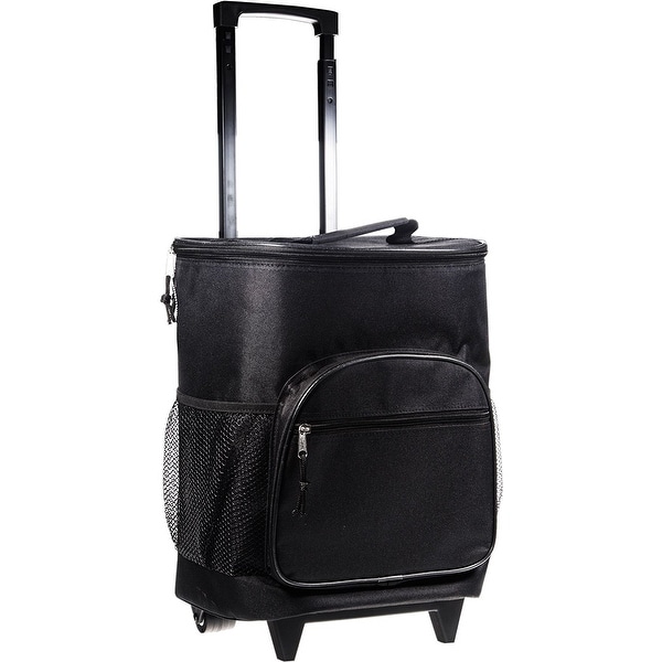 Palais Dinnerware Insulated Rolling Cooler With Wheels and Retractable Handle With Zippered Pockets Black