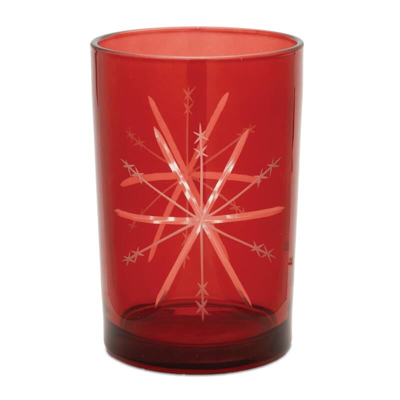 Snowflake Glass Christmas Candle Holders - 6.5" - Red - Set of 2