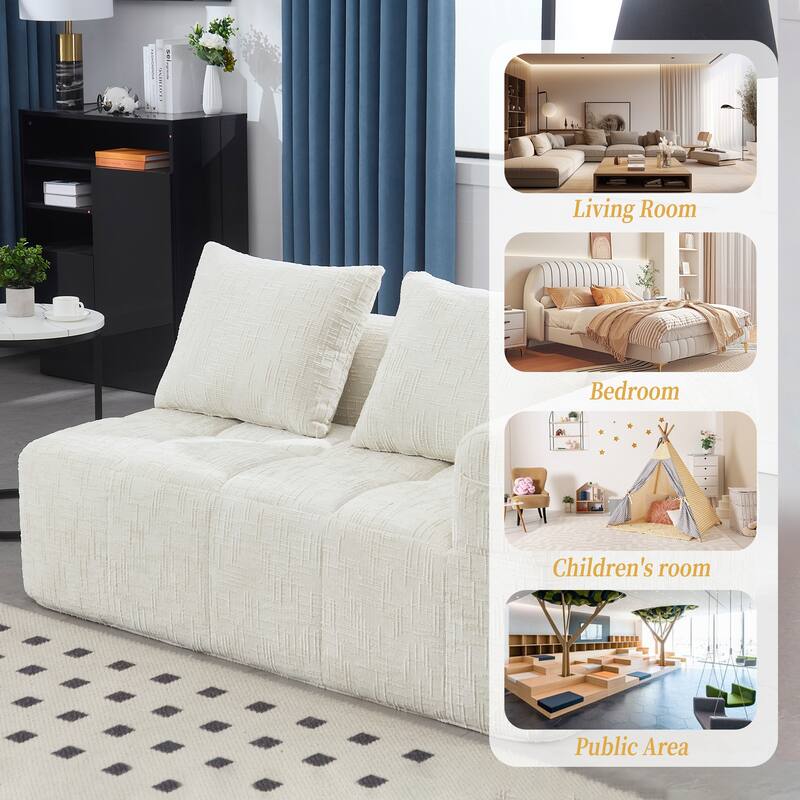 Chenille Loveseat Sofa, Minimalist Modular Sleeper for Living RoomS