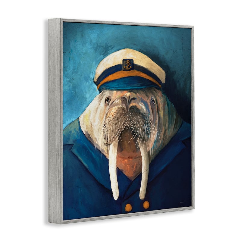 Stupell Sailor Captain Walrus Framed Giclee Art Design By Kamdon Kreations