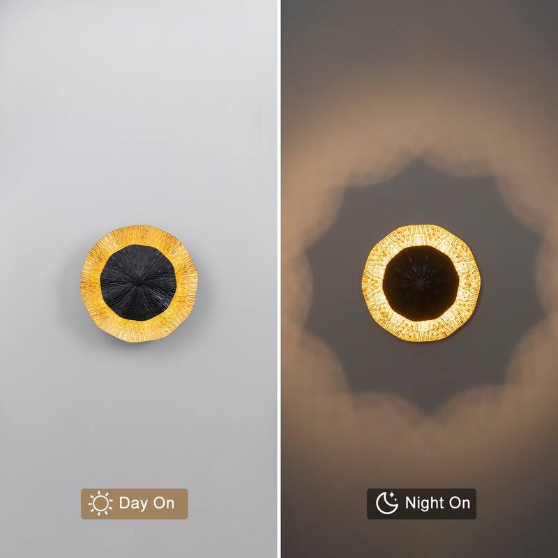 Matte Black & Gold Foil Round Dimmable Integrated LED Wall Sconce