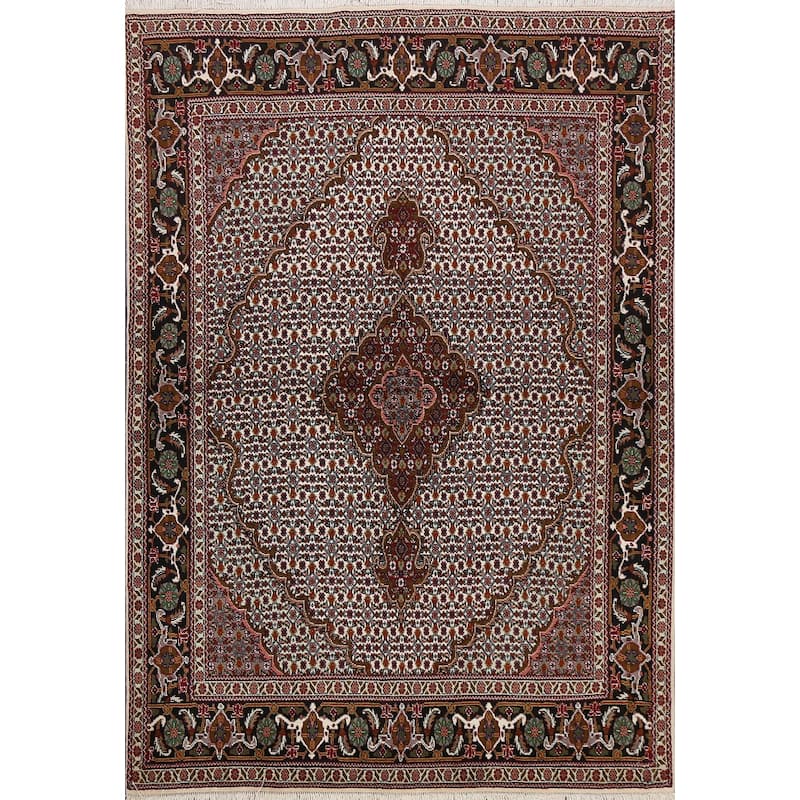 Vegetable Dye Wool/ Silk Tabriz Mahi Persian Area Rug Hand-knotted - 5'0" x 6'10"