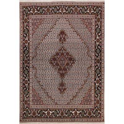 Vegetable Dye Wool/ Silk Tabriz Mahi Persian Area Rug Hand-knotted - 5'0" x 6'10"