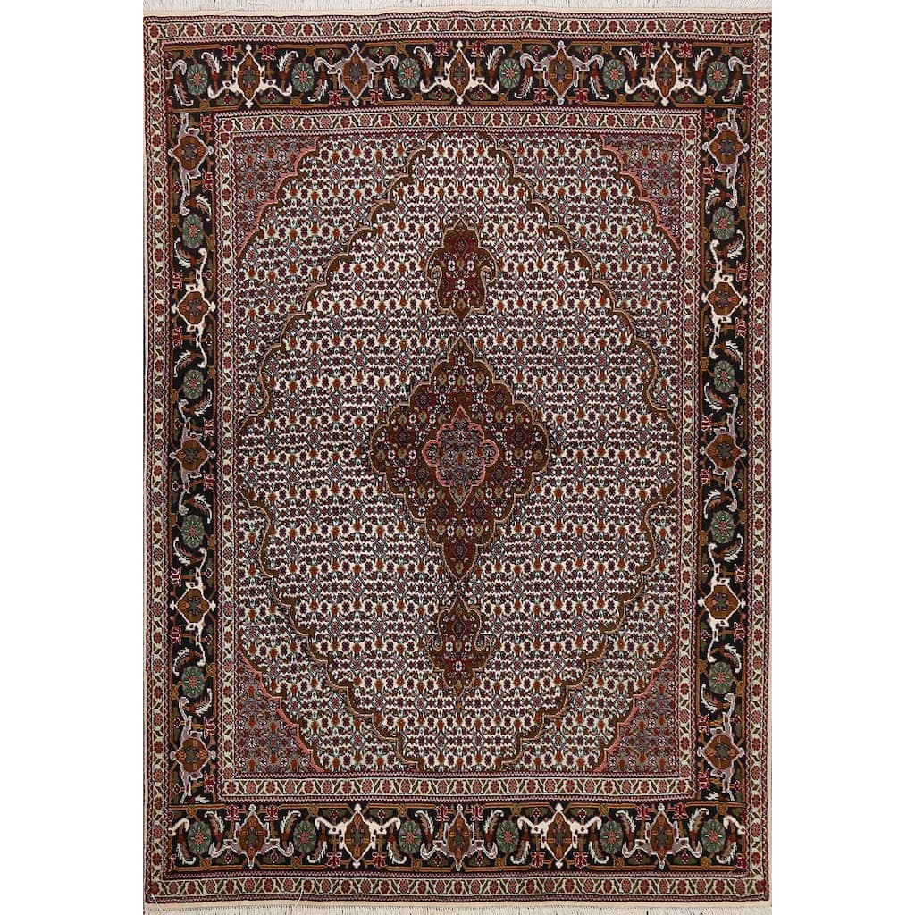 Vegetable Dye Wool/ Silk Tabriz Mahi Persian Area Rug Hand-knotted - 5'0" x 6'10"