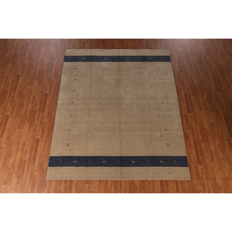 Light Brown Gabbeh Indian Area Rug Handmade Wool Carpet - 7'10" x 9'9"