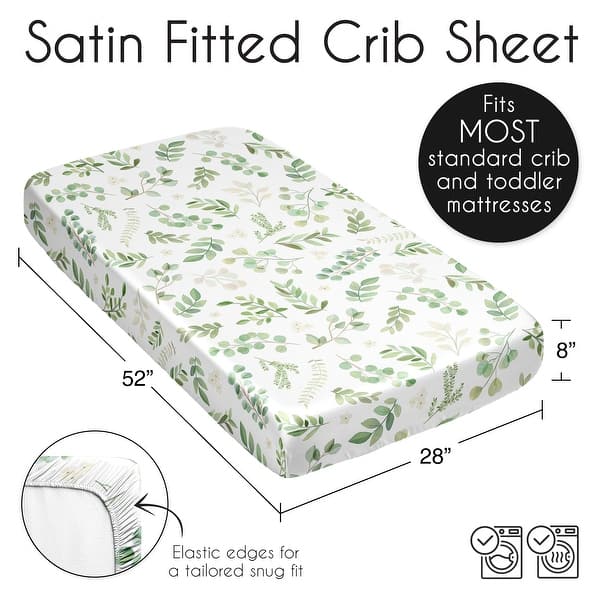 Sweet Jojo Designs Green Boho Floral Leaf Boy Girl Gender Neutral Unisex Satin Fitted Crib Sheet Bohemian Watercolor Botanical