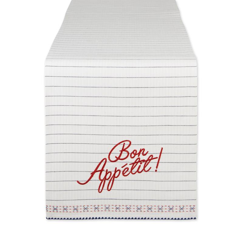 "bon appetit!" striped table runner 72" white and red