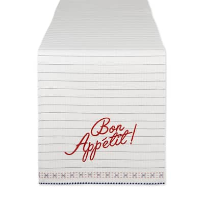 "bon appetit!" striped table runner 72" white and red