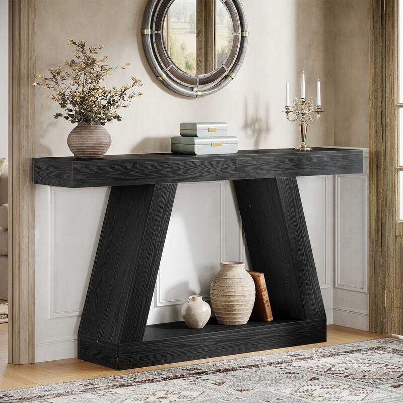55 Inch Modern Black Console Table for Entryway - Black