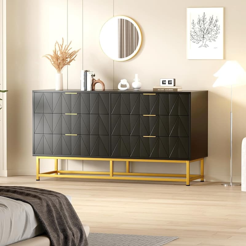 6 Drawer Dresser for Bedroom, Small Chest of Drawers with Storage - Black