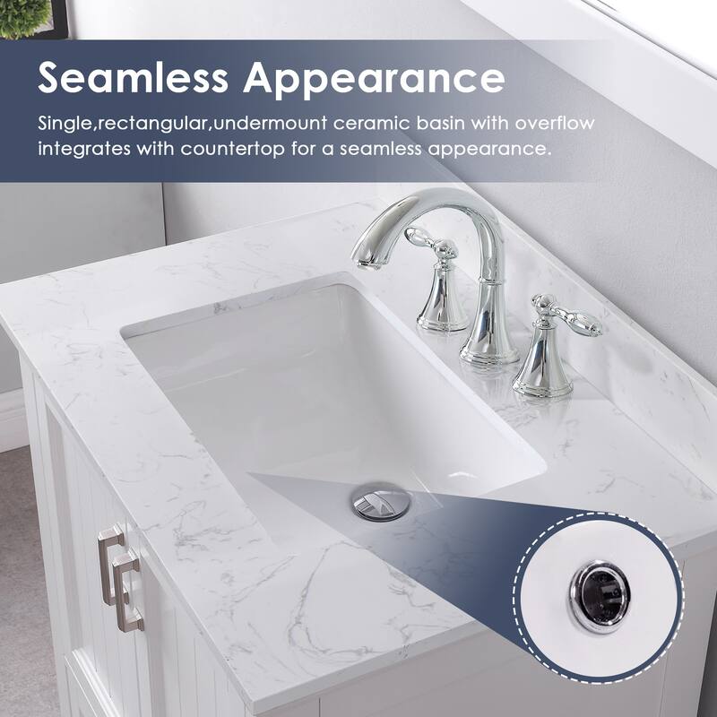 Altair Isla Single Bathroom Vanity Set and Aosta White Countertop with Mirror