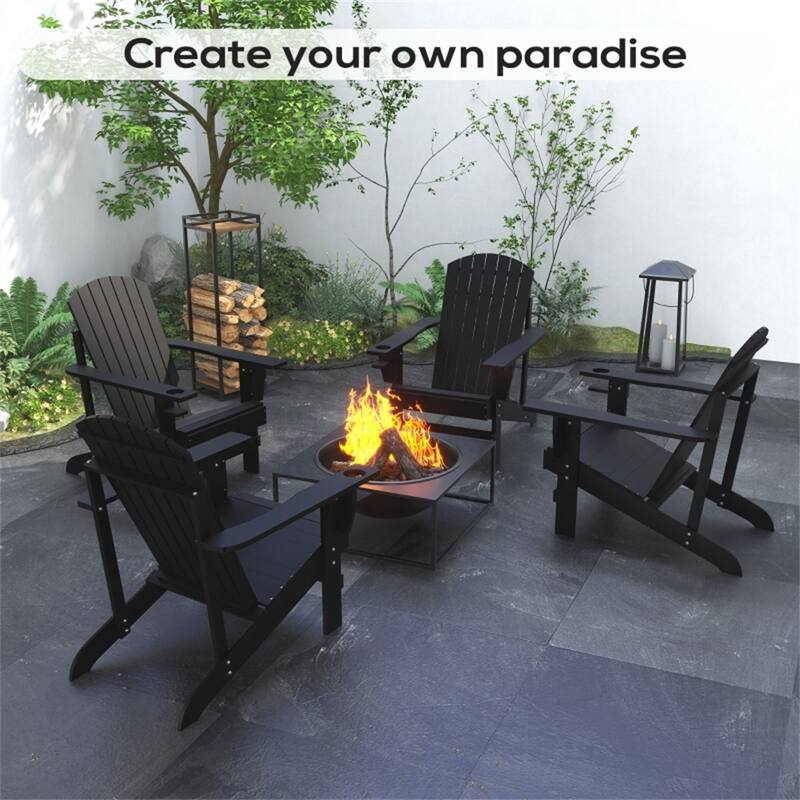 Comfortable Fir Wood Adirondack Chair with Tilt Slatted Back and Wide Armrests and Cup Holder - 28.5" W x 38.2" D x 36.6" H
