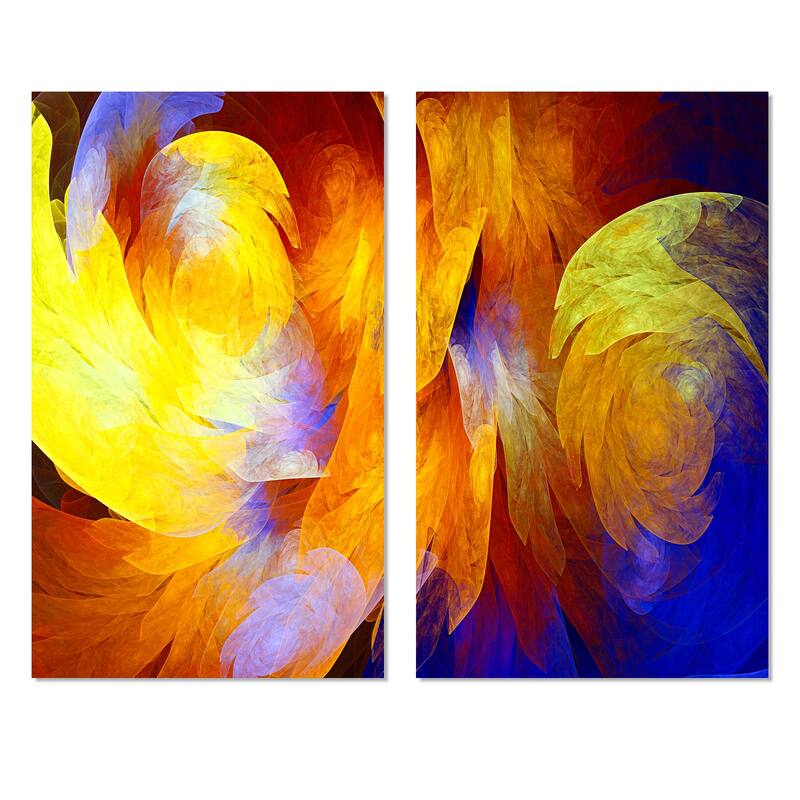 Designart "Yellow Fractal Abstract Pattern" Abstract Canvas Wall Art Print 2 Piece Set