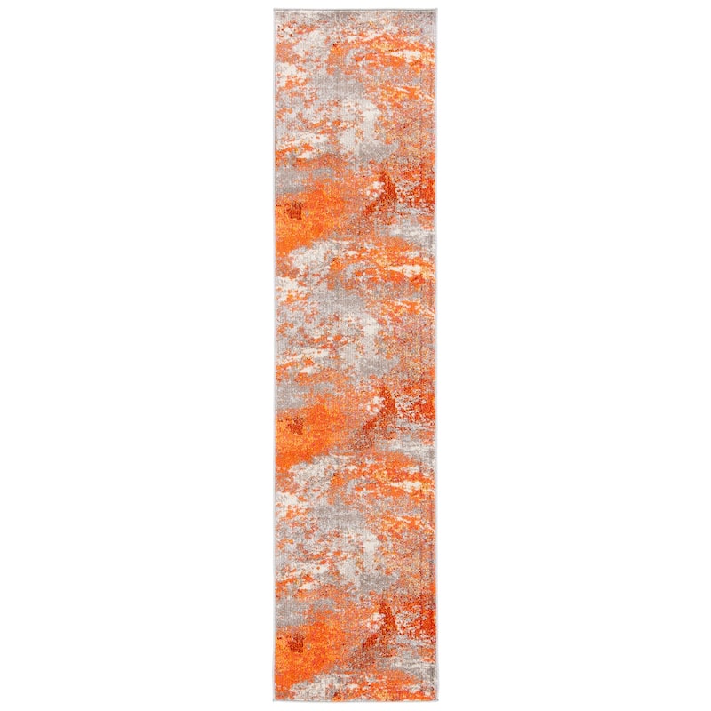 SAFAVIEH Madison Memnuna Modern Abstract Rug - 12' Runner - Grey/Orange