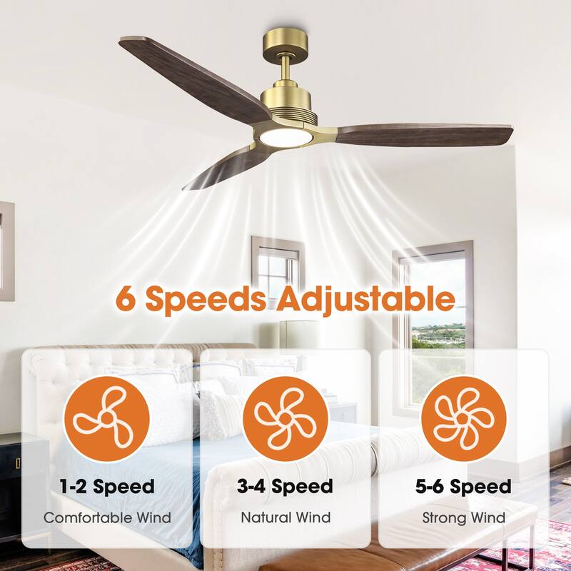 Parrot Uncle 56" Farmhouse Solid Wood Diammable LED Gold Ceiling Fan with Remote and Light