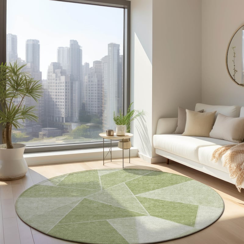Machine Washable Indoor/ Outdoor Chantille Contemporary Mosaic Rug - Aloe - 8' x 8'