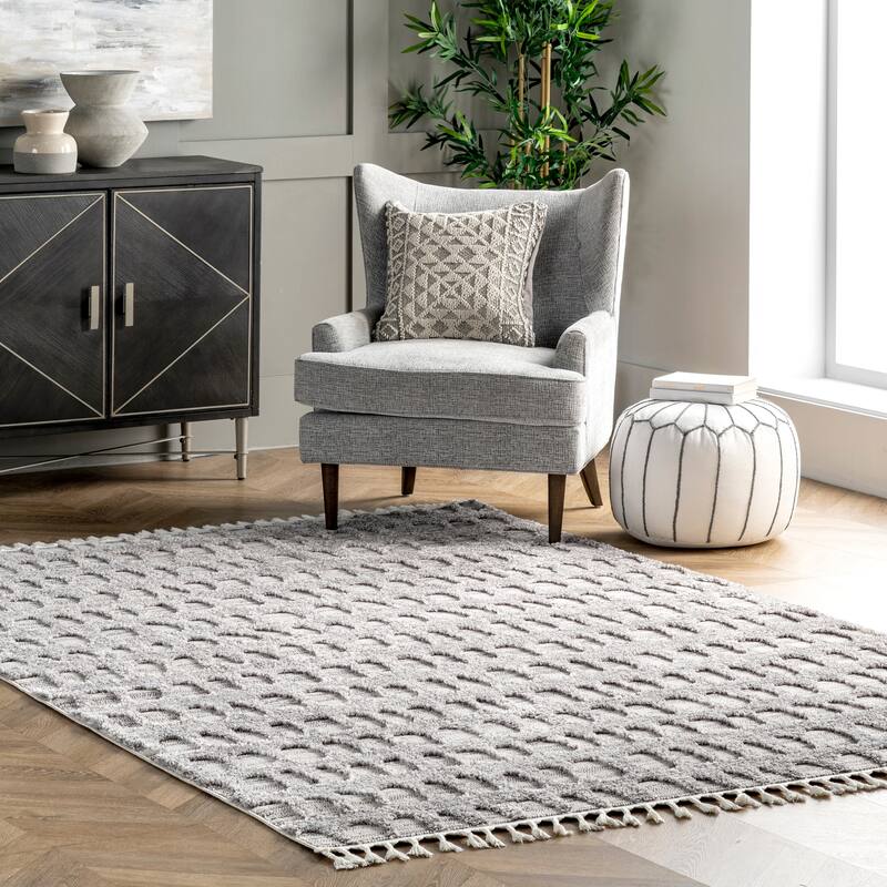 Nuloom Geometric Jean Textured Ovals Tassel Area Rug - 4' x 6' - Grey - Rectangle