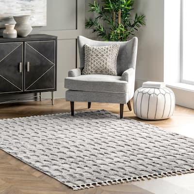 Nuloom Geometric Jean Textured Ovals Tassel Area Rug