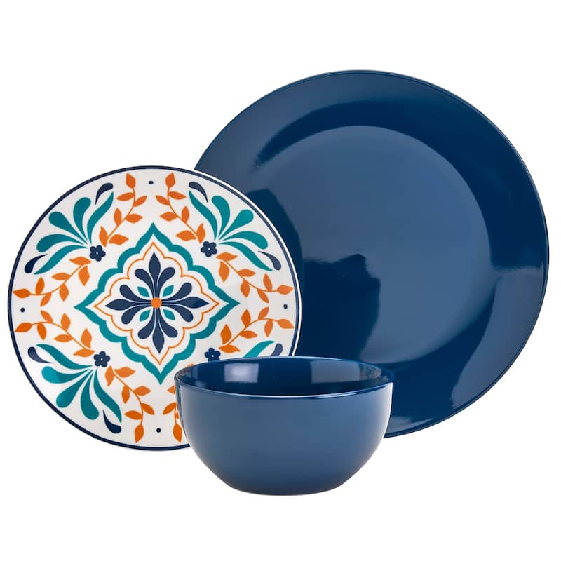 Tabletops Gallery Isabella 12 Piece Blue Porcelain Round Dinnerware Set- Service for 4