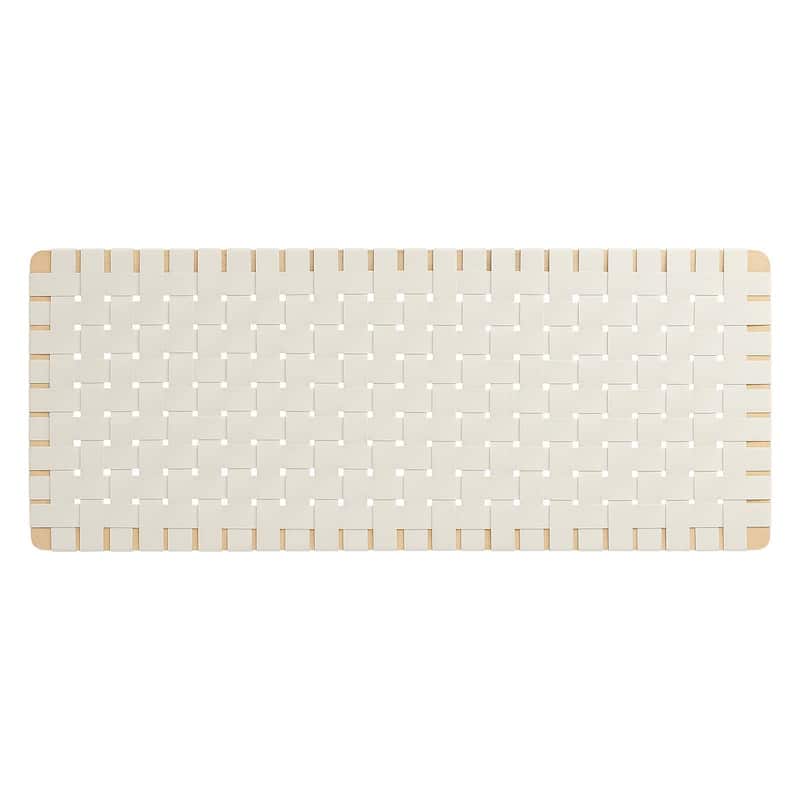 Ditmas Solid Wooden Off-White Leather Basket Weaved Floating Full Size Headboard