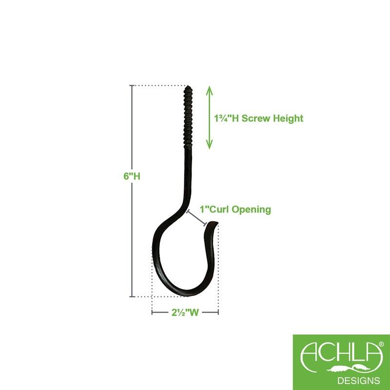 Achla Designs Set of 3 Multi Use Wall/Ceiling Hooks, 6 Inch Tall, Black Powder Coat Finish