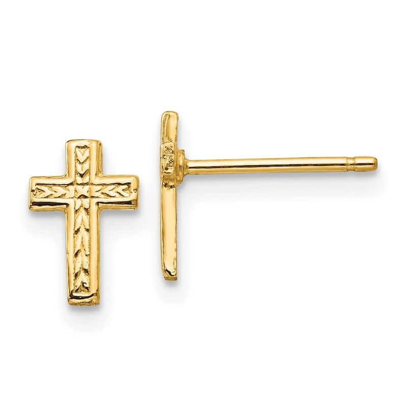 Curata 10k Yellow Gold Textured 9x6mm Cross Post Earrings